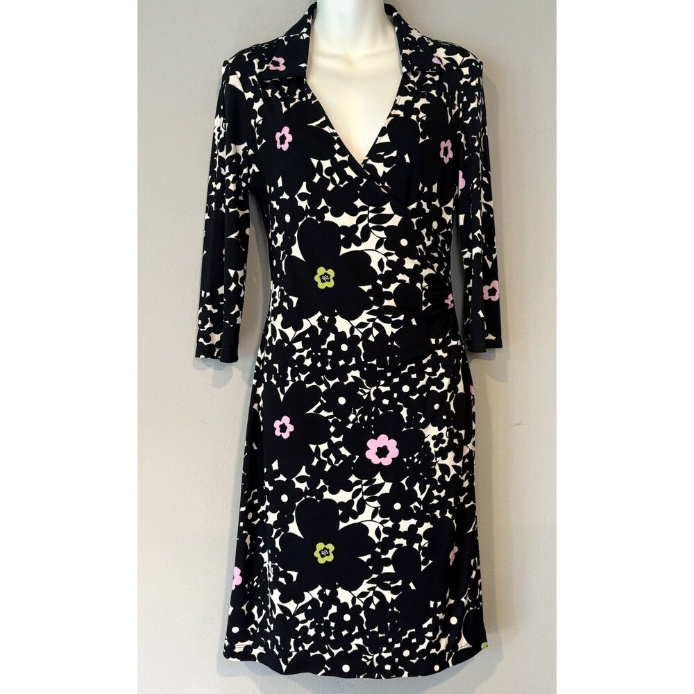 BCBG Paris Women's Faux Wrap Dress Medium Mod Floral Y2K